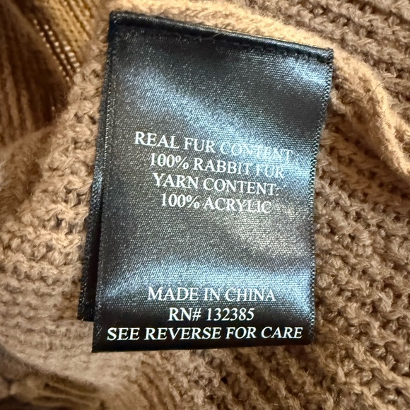 Love Token Rabbit Fur Trim Knit Cardigan Vest O/S Camel Fringe Boho Luxe - Picture 5 of 9